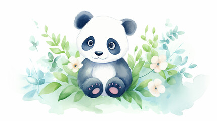Panda, cartoon drawing, water color style.. AI Generated.