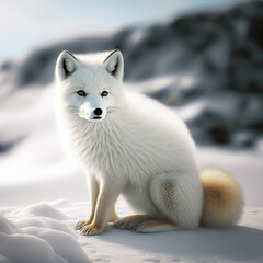 White fox, scribe, portrait of a wild animal. Rare animals of the north.