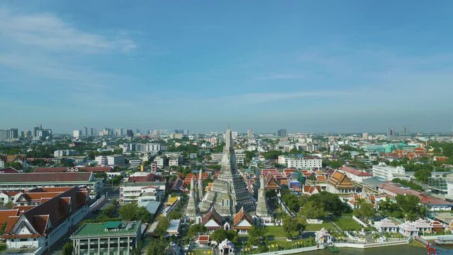 Wat Arun Ratchawararam Ratchawaramahawihan aerial view Temple of Dawn Buddhist templet in Bangkok, Thailand