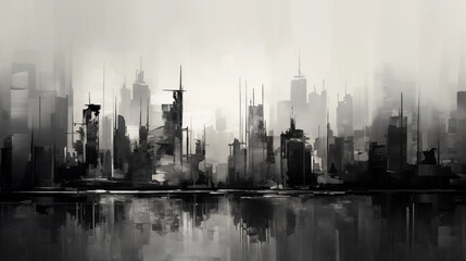Fototapeta premium Black and white image of tall buildings in the city center as an abstraction