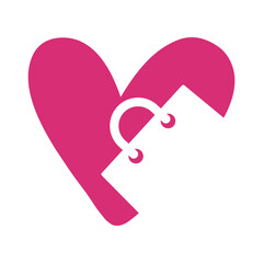 Logo de regalo del día de San Valentín. Silueta de corazón con bolsa de la compra en espacio negativo para su uso en felicitaciones y tarjetas