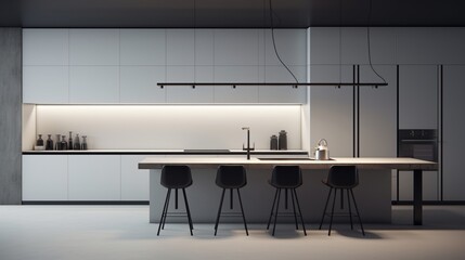a minimalist kitchen with clean lines and a monochromatic color scheme.
