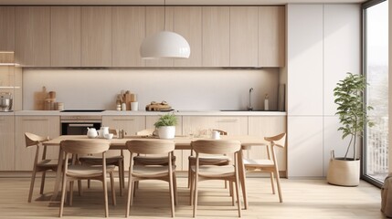 a Scandinavian-style kitchen with clean lines and a neutral color scheme.