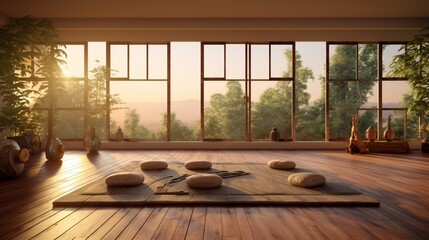 a yoga and meditation room with serene decor and plenty of natural light.