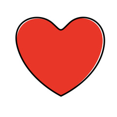 Red heart with black line on white background. Emoticons symbol modern, simple, printed on paper. icon for website design
