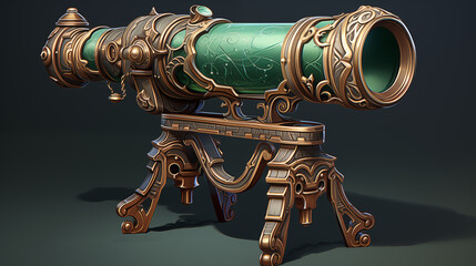 An antique, ornate telescope with intricate detailing. Digital concept, illustration painting.