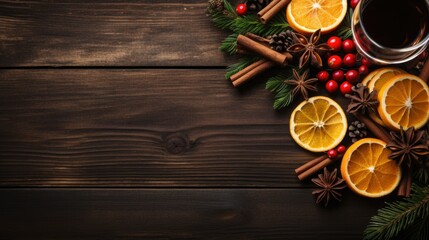Obraz na płótnie Canvas Christmas mulled hot wine, top view.