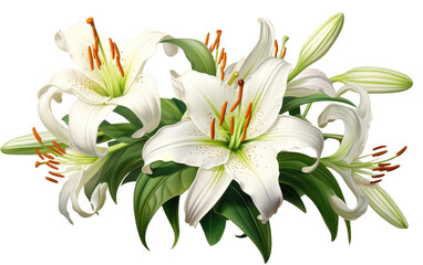 Fototapeta na wymiar Fragrant Blossoms Lily on White or PNG Transparent Background.