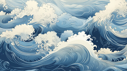 A wave drawn using traditional Japanese painting colors - obrazy, fototapety, plakaty