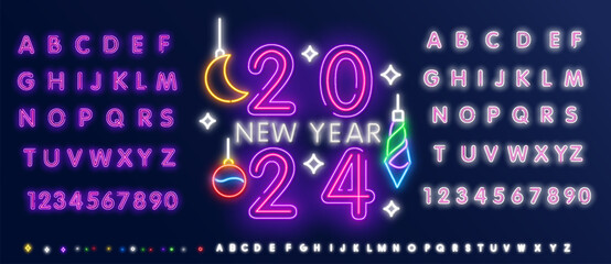 2024 New Year numbers with electrifying style. Stunning blue lightning strikes through 2024 on black background. Vector illustration