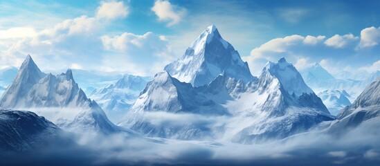 Fototapeta na wymiar Beautiful Panoramic view of snow in mountain peak. AI generated image