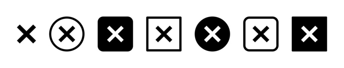 Obraz premium Set of cross signs vector icons. Refuse, incorrect, delete, cancellation, reject or wrong vector signs. Black icons.