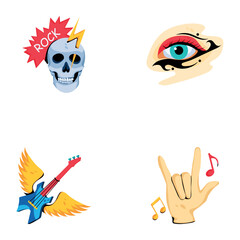 Set of Rock Music Party Flat Icons 

