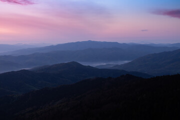 Amazing colors of the sky during sunrise admired in the Beskids - obrazy, fototapety, plakaty
