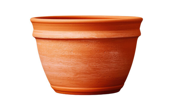 Rustic terracotta plant pot, orange clay flowerpot with rim. Garden planter container for indoor houseplants, DIY decor isolated on Transparent Background