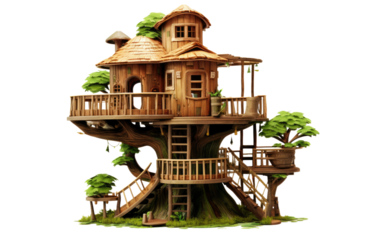 Elevated Play Treehouse on White or PNG Transparent Background.
