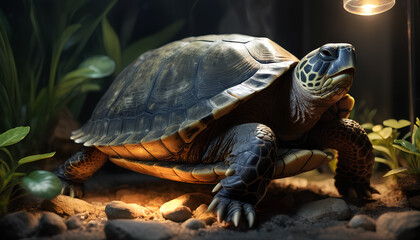 Obraz premium leisurely turtle in a terrarium, generative AI
