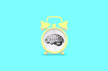 Alarm Clock and Human Brain. Attention Span Concept Image.