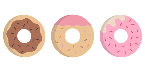 Vector cartoon set of sweet flour donut products.