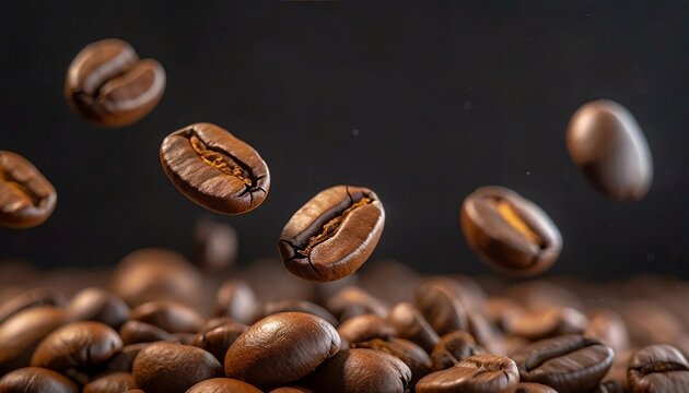 Coffee beans floating. Macro shot. © CreativeStock