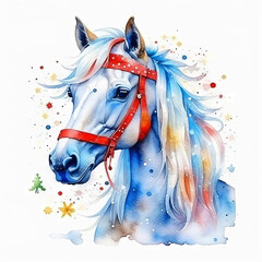 Obraz na płótnie Canvas Christmas winter horse watercolor style