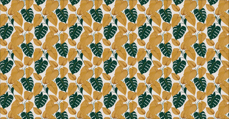 seamless pattern, pattern,vector Luxury Nature green background vector. Floral pattern, Golden split-leaf Philodendron plant with monstera plant line art, Vector