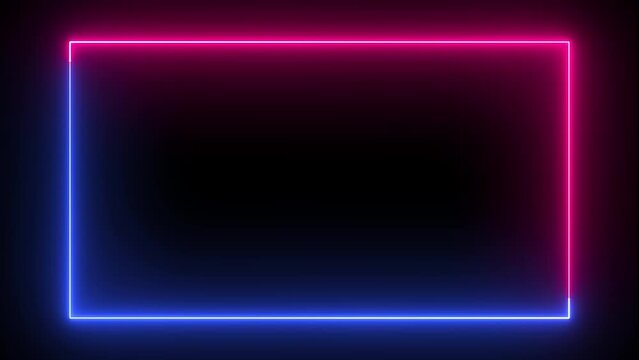 Abstract bright neon frame. Neon glowing frame background. Colorful laser show seamless loop 4K Border. neon line frame .