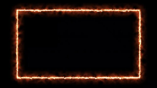 fire effect frame border rectangle abstract background animated. abstract glowing neon rectangle frame animation background 4k