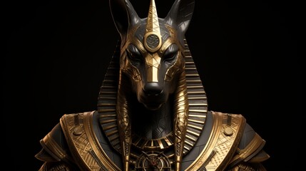 egyptian god anubis, powerful front view, copy space, 16:9