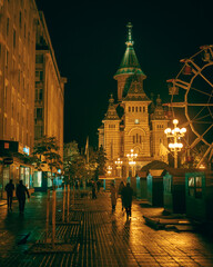 Timișoara Orthodox Cathedral at night in Timișoara, Romania