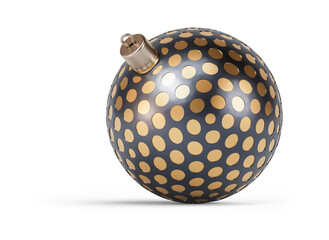 Gold and black Christmas ball turned to left. New Year tree toy decoration Isolated on transparent background. 3D render