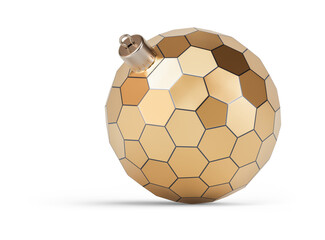 Fototapeta premium Gold and black futuristic Christmas ball turned to left. New Year tree toy decoration Isolated on transparent background. 3D render