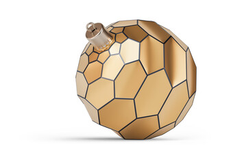 Fototapeta premium Gold and black futuristic Christmas ball turned to left. New Year tree toy decoration Isolated on transparent background. 3D render 