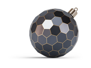 Fototapeta premium Gold and black futuristic Christmas ball turned to right. New Year tree toy decoration Isolated on transparent background. 3D render