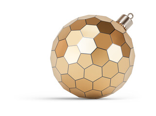 Obraz premium Gold and black futuristic Christmas ball turned to right. New Year tree toy decoration Isolated on transparent background. 3D render