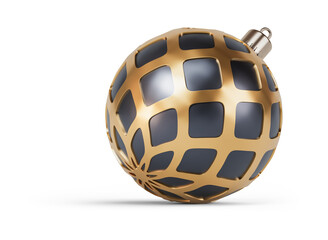 Gold and black unusual Christmas ball turned to right. New Year tree toy decoration Isolated on transparent background. 3D render