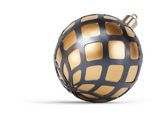 Gold and black unusual Christmas ball turned to right. New Year tree toy decoration Isolated on transparent background. 3D render