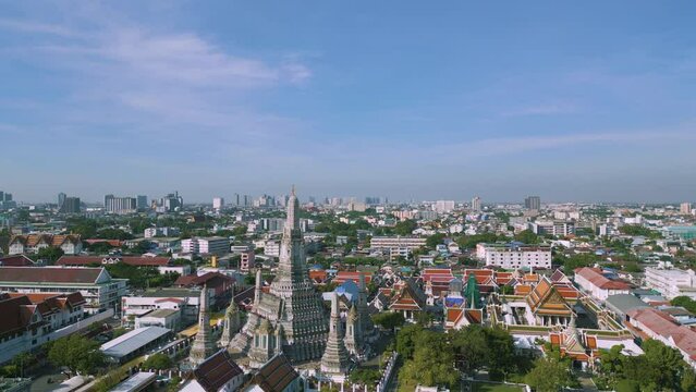 Wat Arun Ratchawararam Ratchawaramahawihan aerial view Temple of Dawn Buddhist templet in Bangkok, Thailand