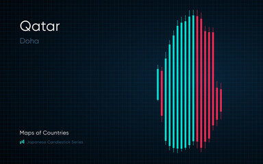 Qatar map is shown in a chart with bars and lines. Japanese candlestick chart Series	
