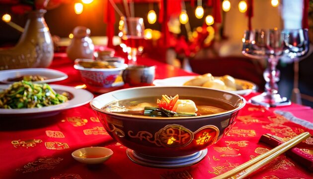 Tigela de Sopa Tradicional em Festa do Ano Novo Chin&ecirc;s