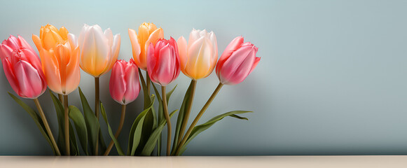 Colorful tulips on a light gray background generated AI