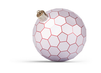 Obraz premium Red and silver futuristic Christmas ball turned to left. New Year tree toy decoration Isolated on transparent background. 3D render