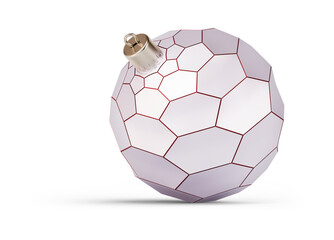 Fototapeta premium Red and silver futuristic Christmas ball turned to left. New Year tree toy decoration Isolated on transparent background. 3D render