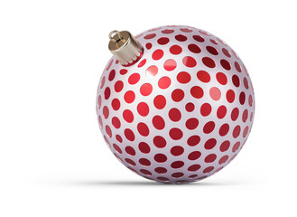 Red and silver Christmas ball turned to left. New Year tree toy decoration Isolated on transparent background. 3D render