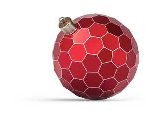 Obraz premium Red and silver futuristic Christmas ball turned to left. New Year tree toy decoration Isolated on transparent background. 3D render