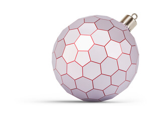 Fototapeta premium Red and silver futuristic Christmas ball turned to right. New Year tree toy decoration Isolated on transparent background. 3D render