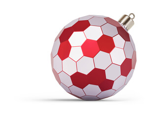 Fototapeta premium Red and silver futuristic Christmas ball turned to right. New Year tree toy decoration Isolated on transparent background. 3D render
