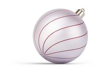 Red and silver stylish Christmas ball turned to right. New Year tree toy decoration Isolated on transparent background. 3D render