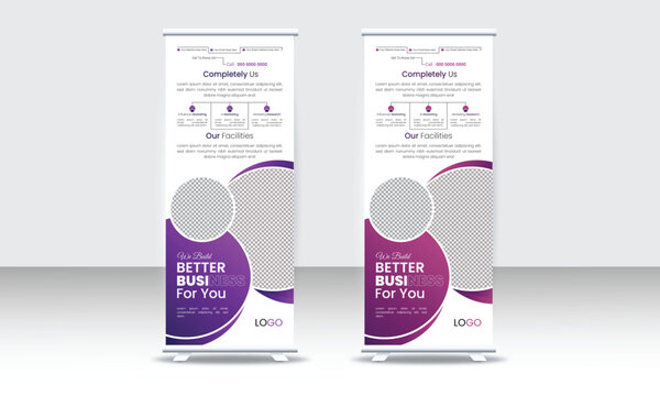 Corporate Roll Up Banner Signage Standee Template, Creative Business X Banner Design Layout, Roll up banner stand template design.