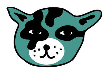 cat head in vector.color icon in doodle style.Template for logo sticker poster print application website avatar. Series of cat faces in flat